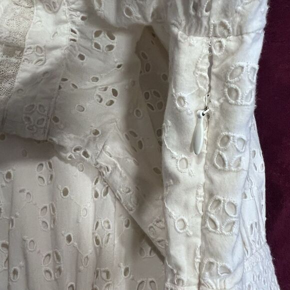 J. Crew Women Puff Sleeve Lace Eyelet Mini Dress Ivory Size 12 Fit Flare Lined - Picture 8 of 9